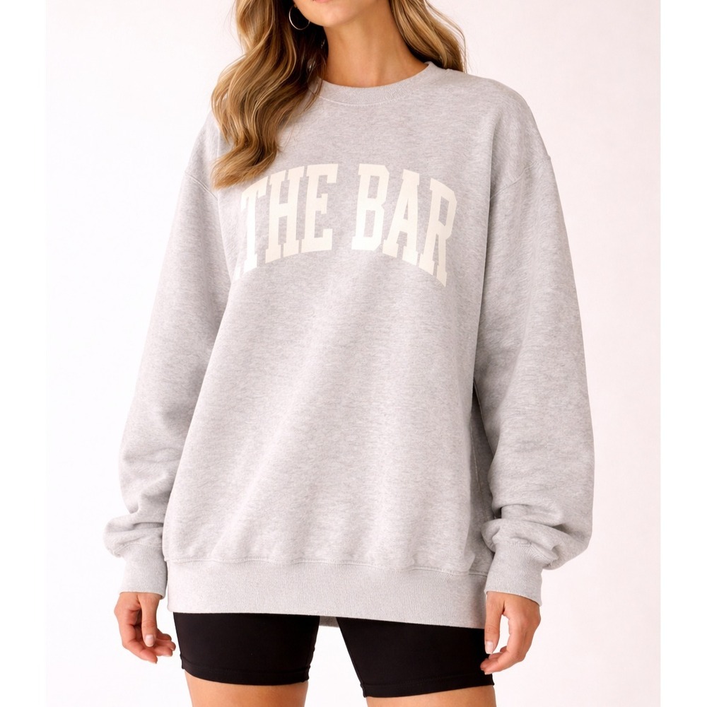 The Bar Sweatshirt M Varsity Heather Gray/White Oversized Crewneck Minimalist